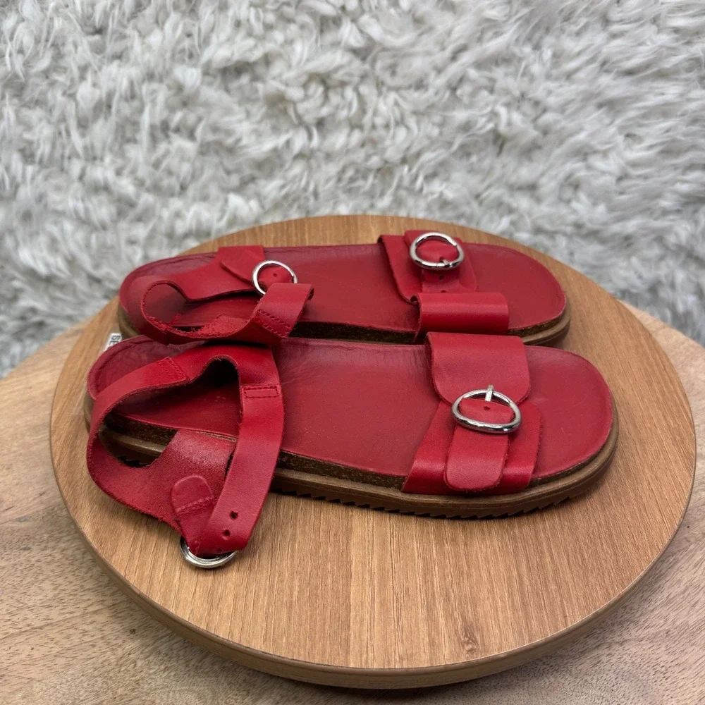 ZARA Big Kids Red‎ Leather Strap Sandals Buckle Open Toe Size 34 3